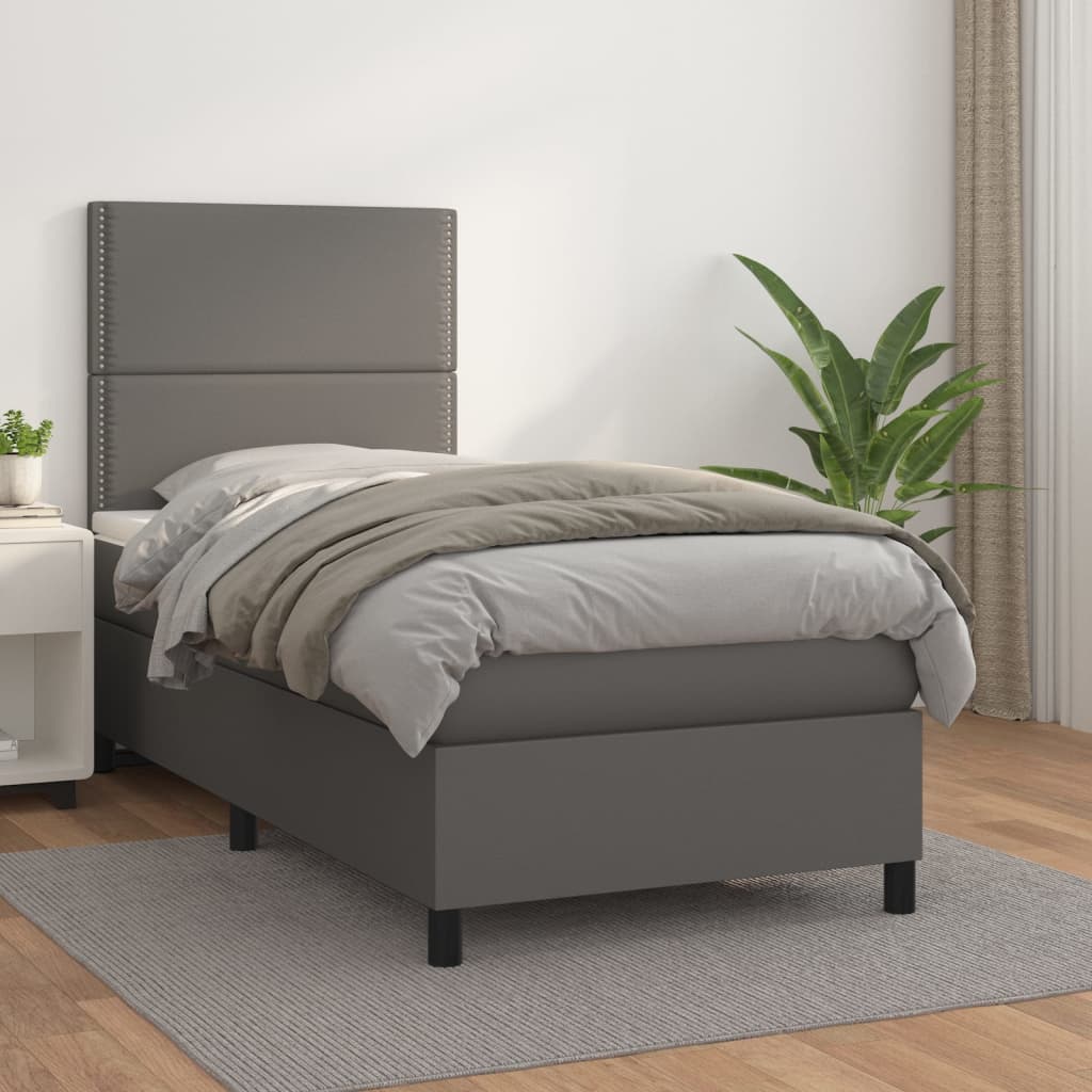 Box spring postel s matrací šedá 90x200 cm umělá kůže