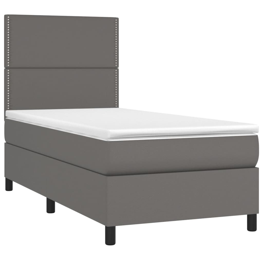 vidaXL Pat box spring cu saltea, gri, 100x200 cm, piele ecologică