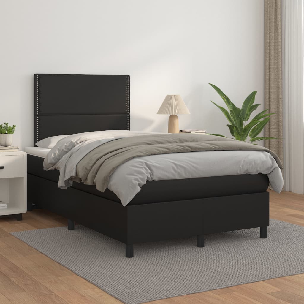 vidaXL Pat box spring cu saltea, negru, 120x200 cm, piele ecologică