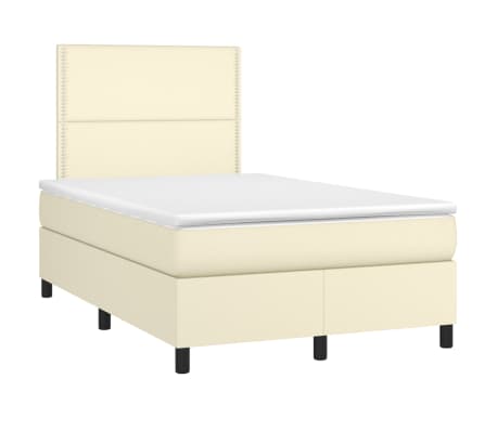 vidaXL Lova su spyruoklėmis/čiužiniu, kreminė, 120x200cm, dirbtinė oda