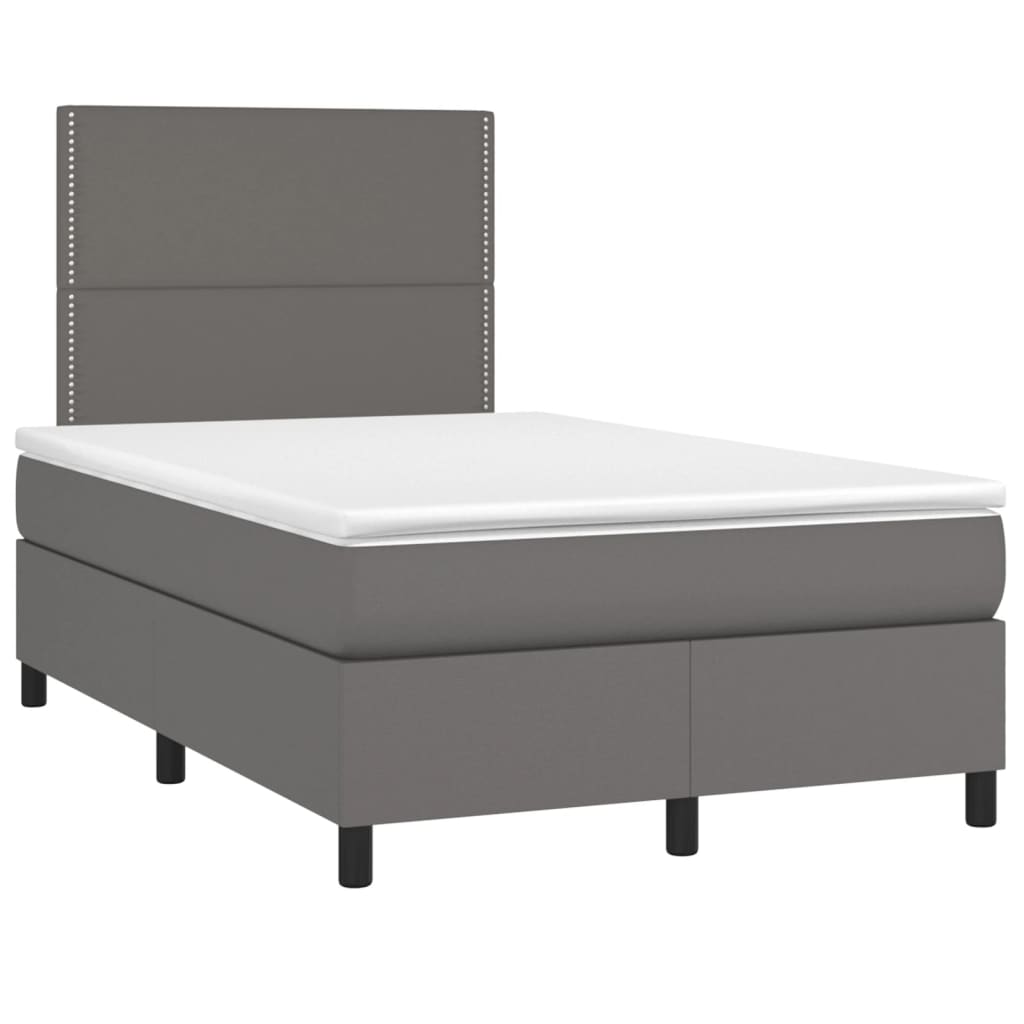 szürke műbőr rugós ágy matraccal 120 x 200 cm