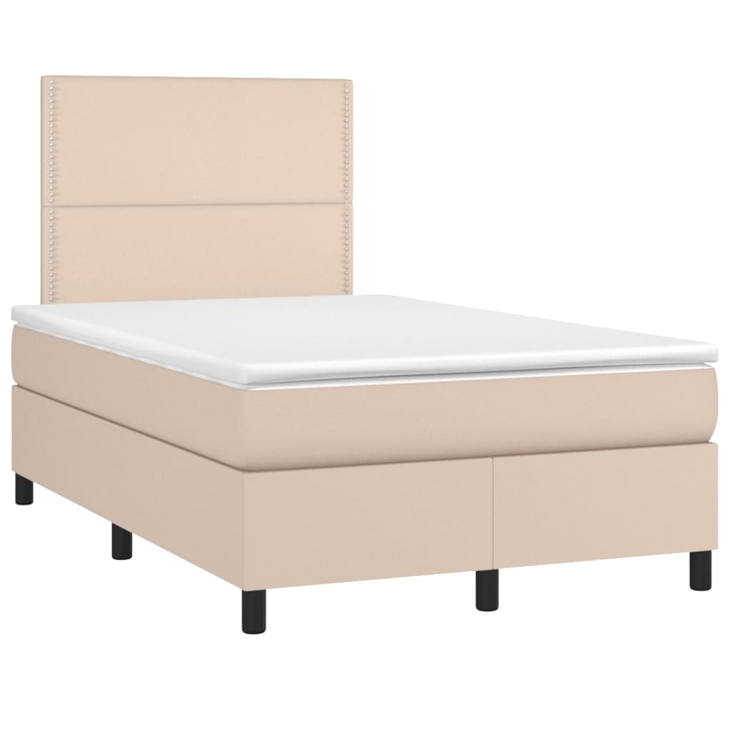 Pat box spring cu saltea, cappuccino, 120x200cm piele ecologică