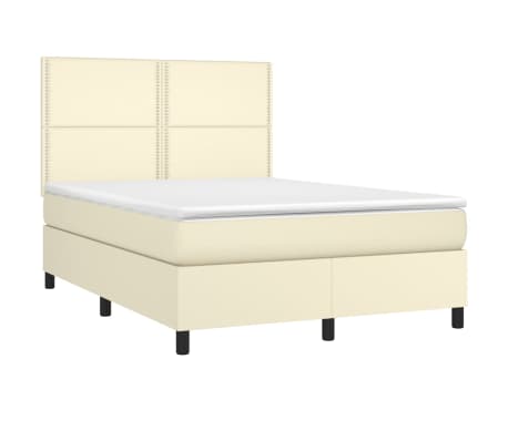 vidaXL Lova su spyruoklėmis/čiužiniu, kreminė, 140x190cm, dirbtinė oda