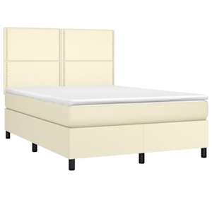 vidaXL Lova su spyruoklėmis/čiužiniu, kreminė, 140x200cm, dirbtinė oda