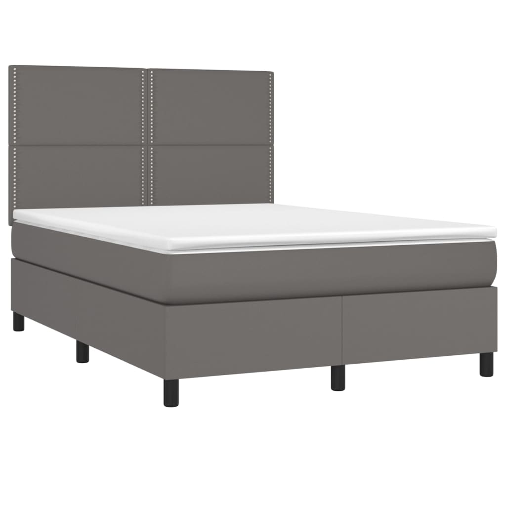 vidaXL Boxspring met matras kunstleer grijs 140x200 cm afbeelding