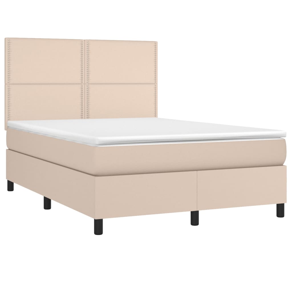 vidaXL Boxspring met matras kunstleer cappuccinokleurig 140x200 cm afbeelding