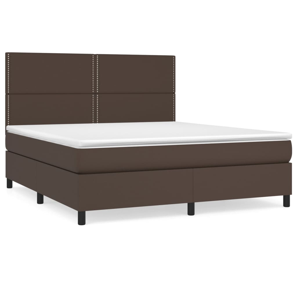 Pat box spring cu saltea, maro, 160x200 cm, piele ecologică