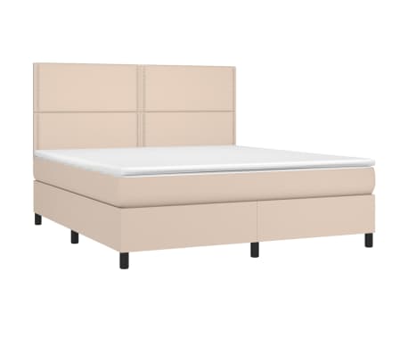 vidaXL Pat box spring cu saltea, cappuccino, 160x200cm piele ecologică