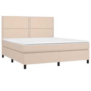 vidaXL Pat box spring cu saltea, cappuccino, 160x200cm piele ecologică