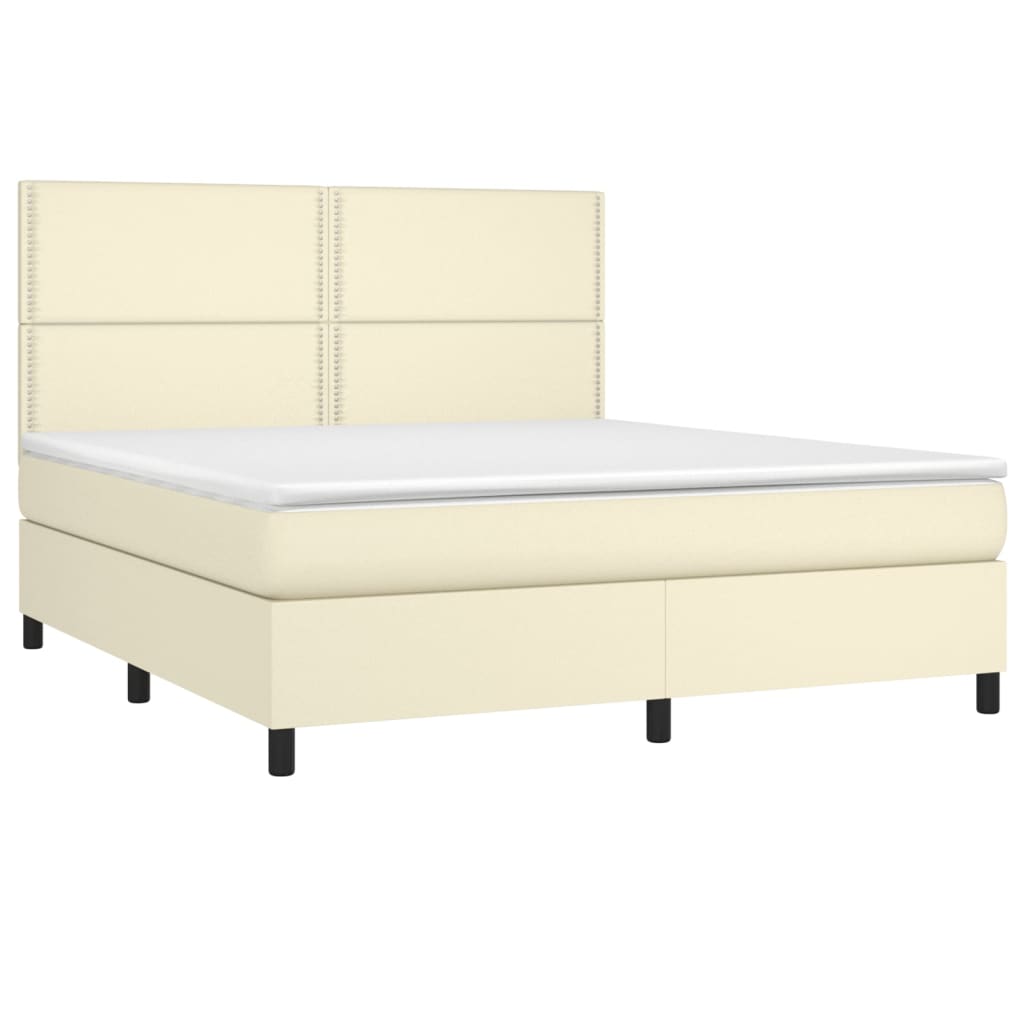 Pat box spring cu saltea, crem, 180x200 cm, piele ecologică