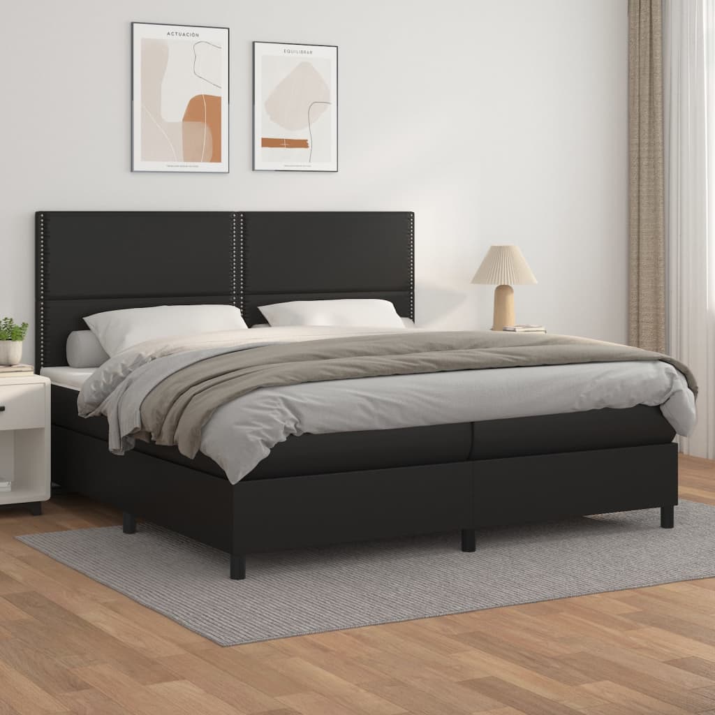 vidaXL Pat box spring cu saltea, negru, 200x200 cm, piele ecologică