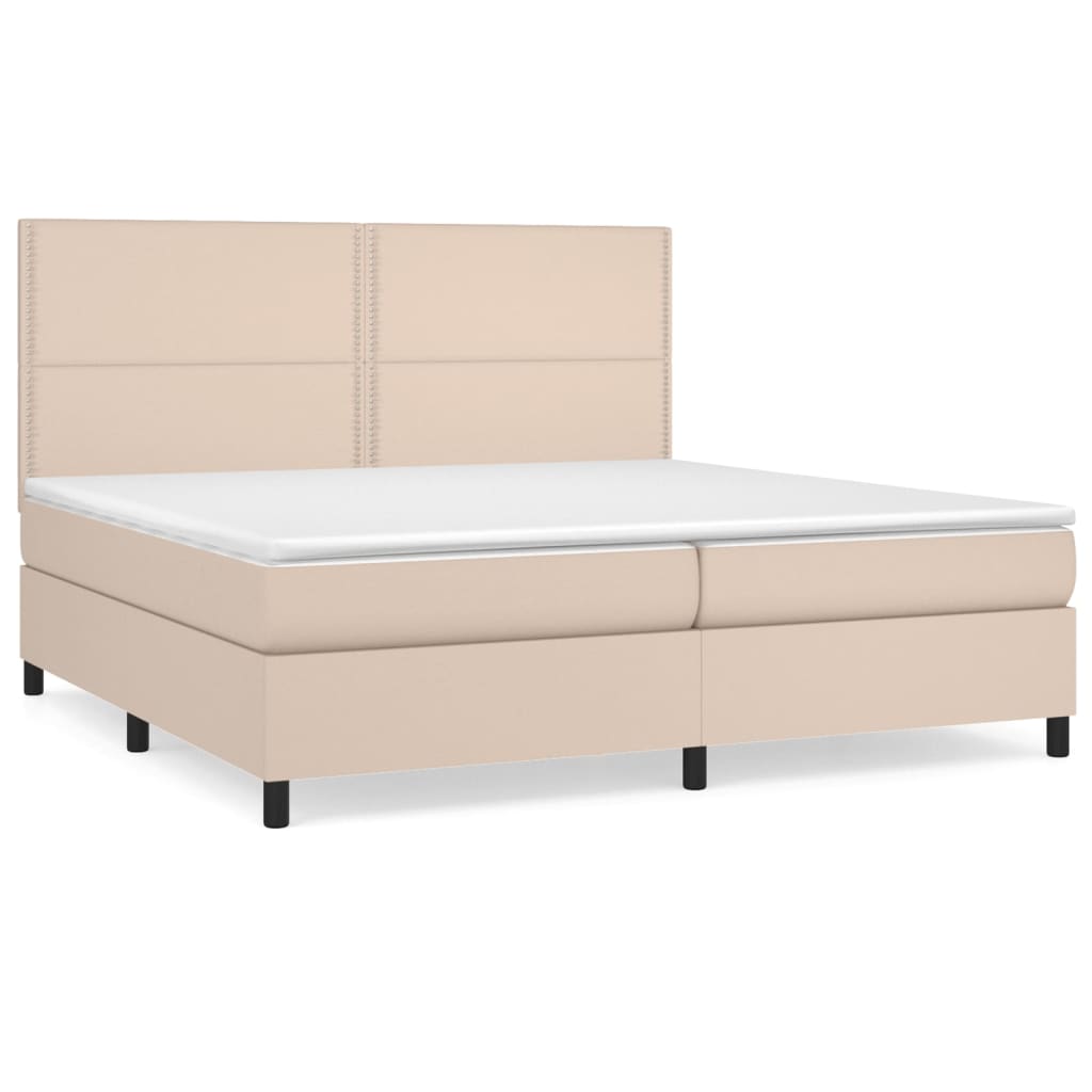 vidaXL Box spring postelja z vzmetnico kapučino 200x200 cm um. usnje