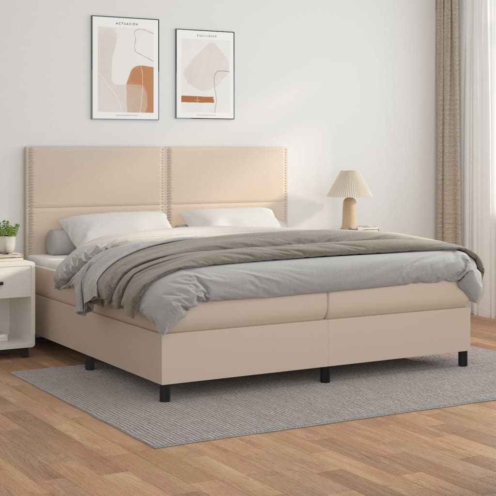 Box spring postel s matrací cappuccino 200 x 200 cm umělá kůže