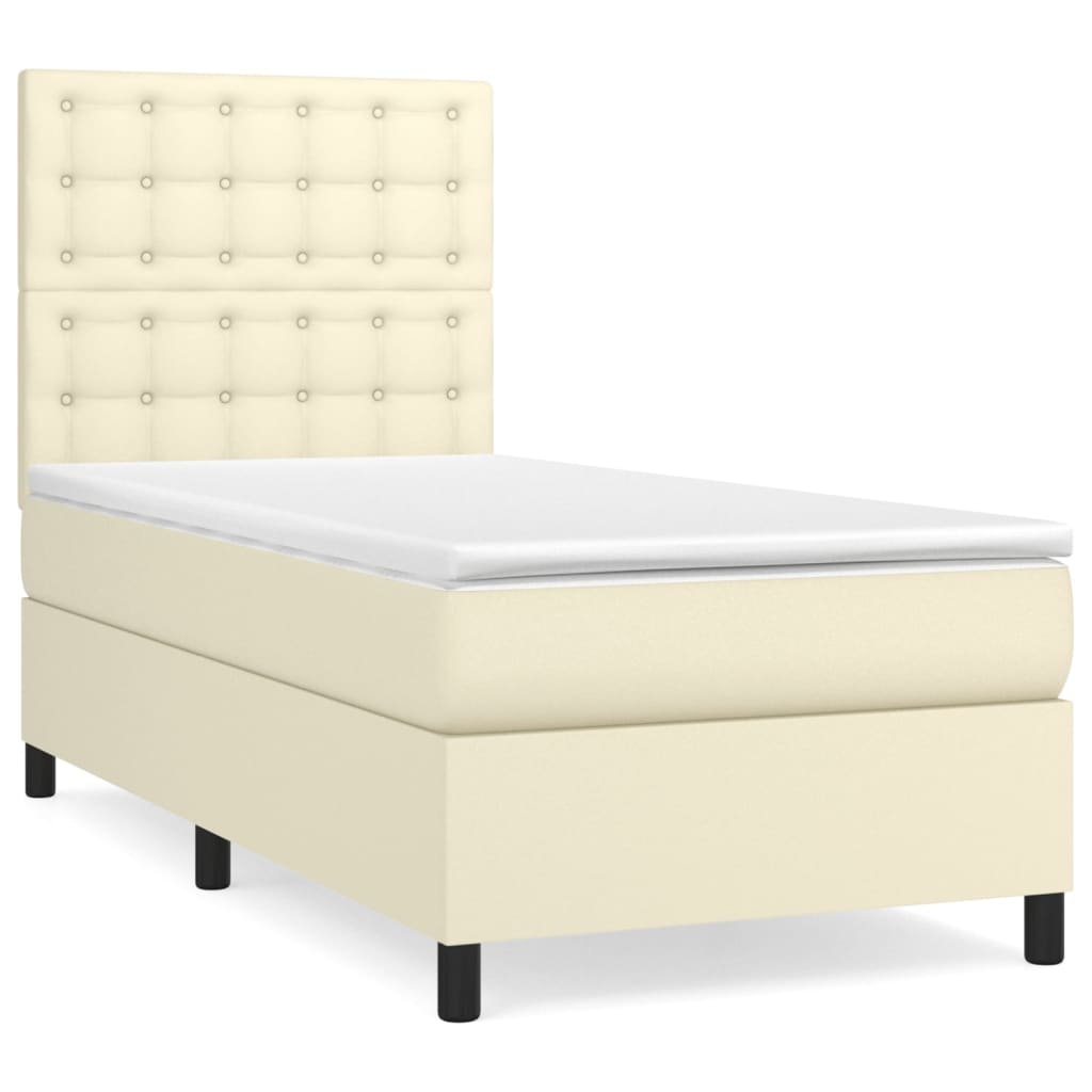 Боксспринг легло с матрак, кремаво, 80x200 см, изкуствена кожа