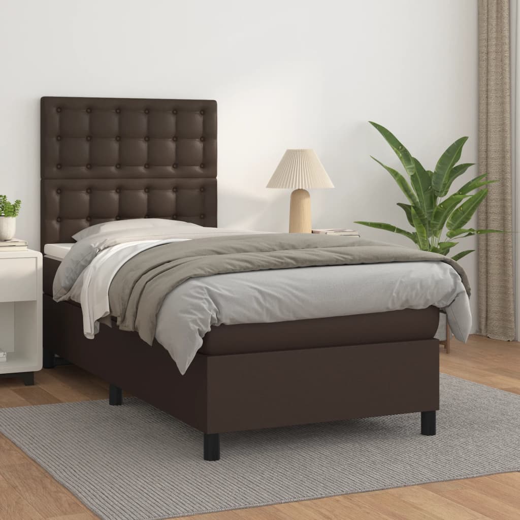 vidaXL Pat box spring cu saltea, maro, 80x200 cm, piele ecologică