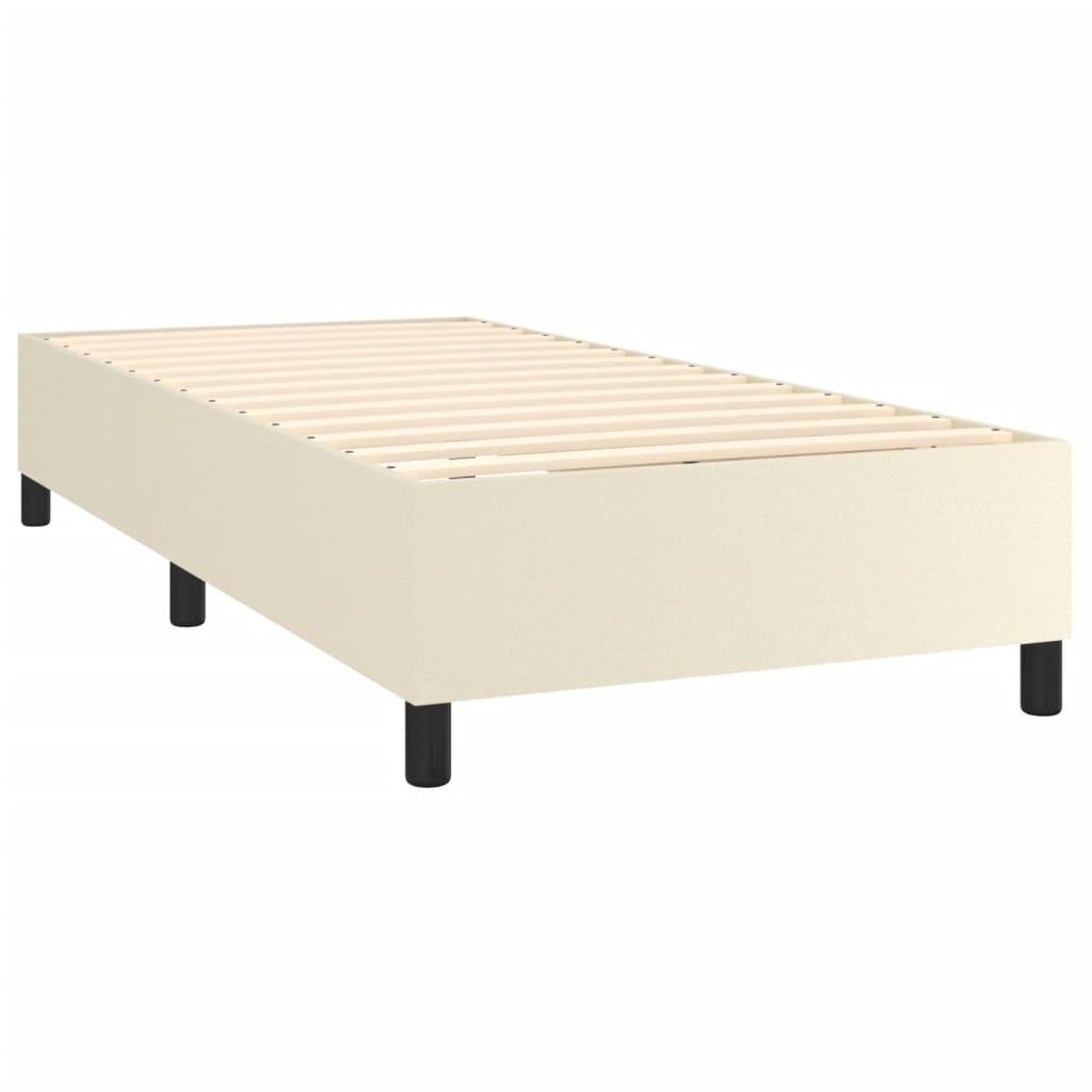 Pat box spring cu saltea, crem, 90x200 cm, piele ecologică