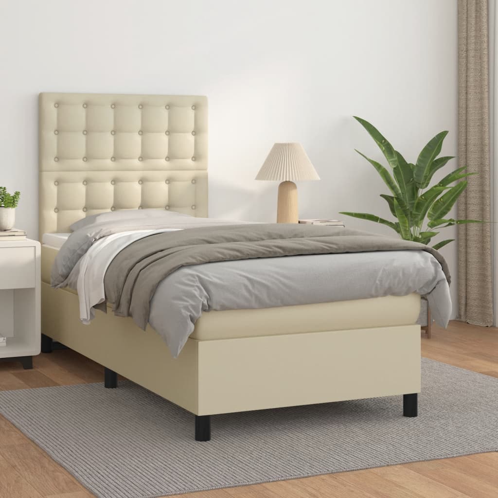 vidaXL Boxspringbett mit Matratze Creme 90x200 cm Kunstleder