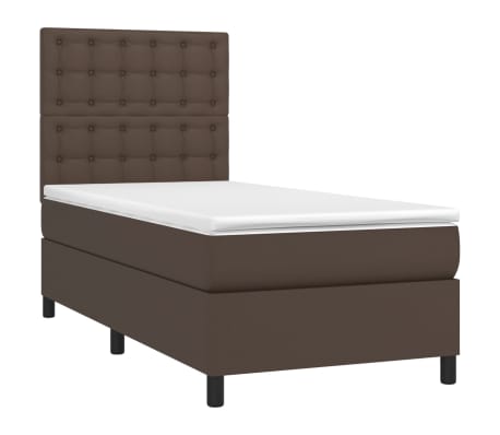 vidaXL Pat box spring cu saltea, maro, 100x200 cm, piele ecologică