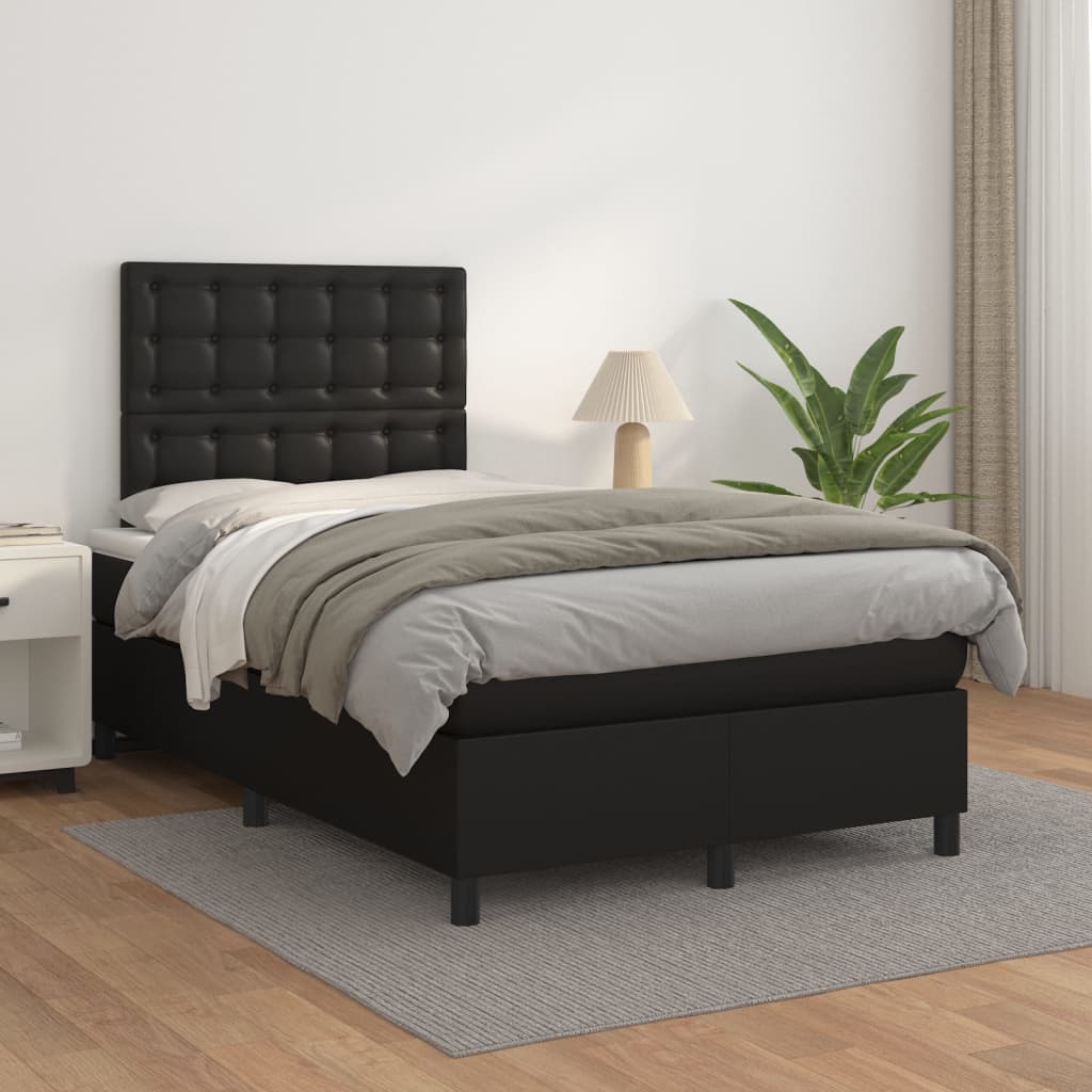 vidaXL Pat box spring cu saltea, negru, 120x200 cm, piele ecologică