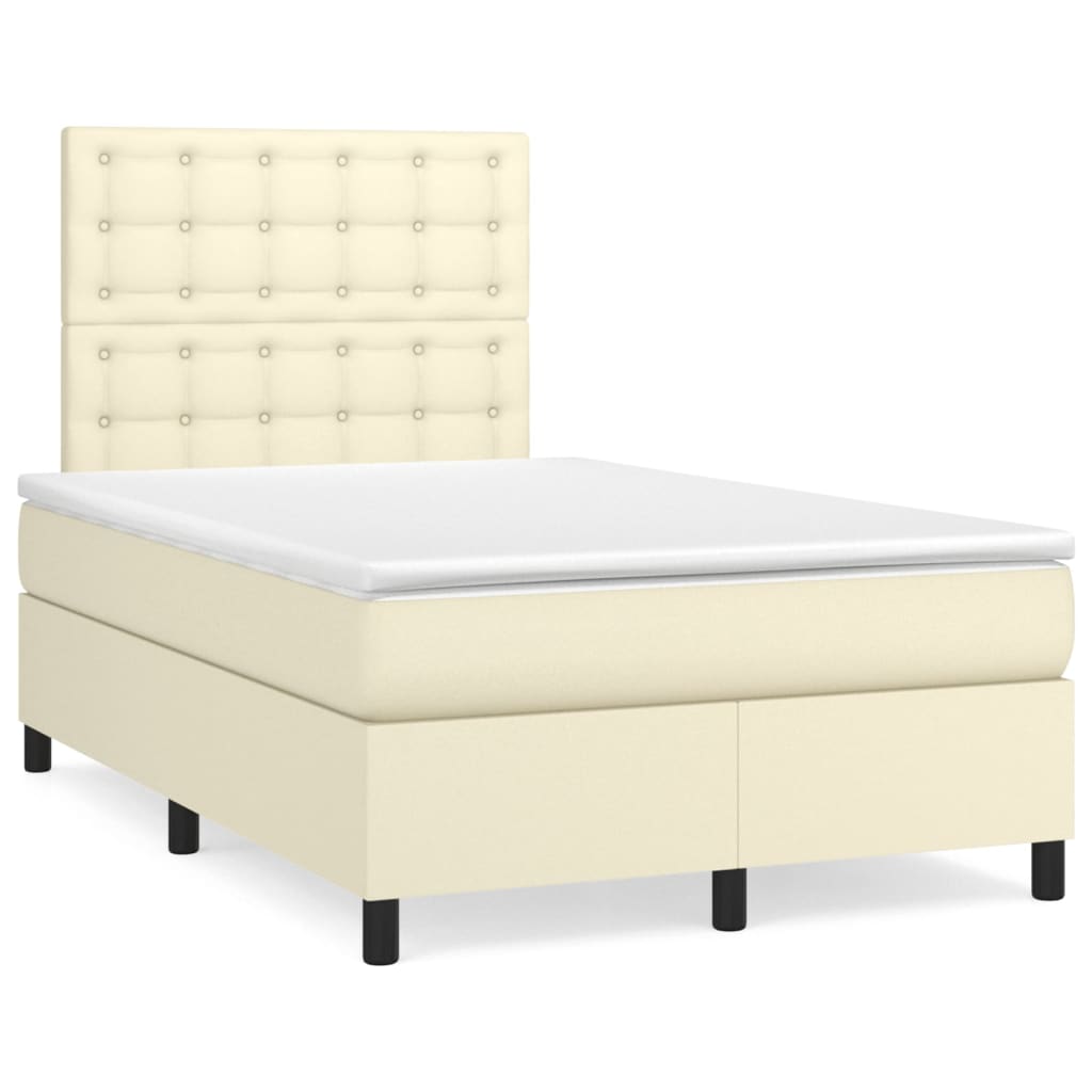 vidaXL Boxspring met matras kunstleer crèmekleurig 120x200 cm, foto 3