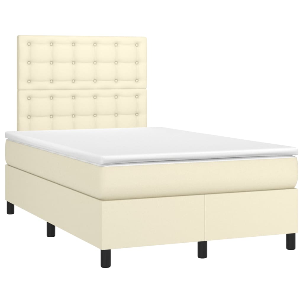 vidaXL Boxspring met matras kunstleer crèmekleurig 120x200 cm, foto 4