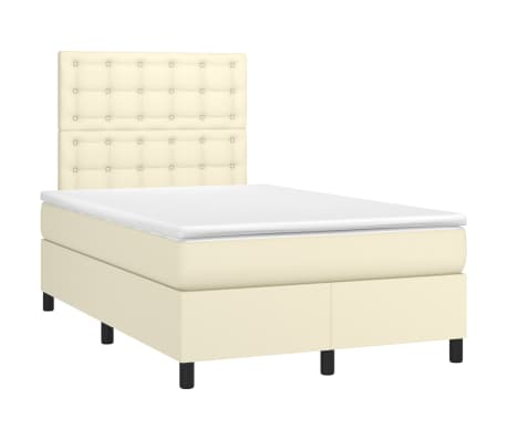 vidaXL Lova su spyruoklėmis/čiužiniu, kreminė, 120x200cm, dirbtinė oda