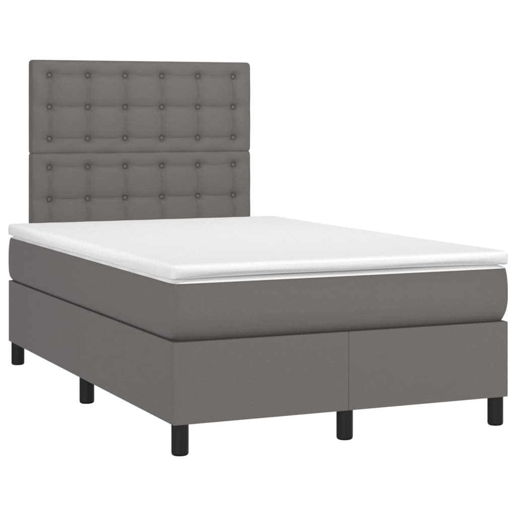 Pat box spring cu saltea, gri, 120x200 cm, piele ecologică