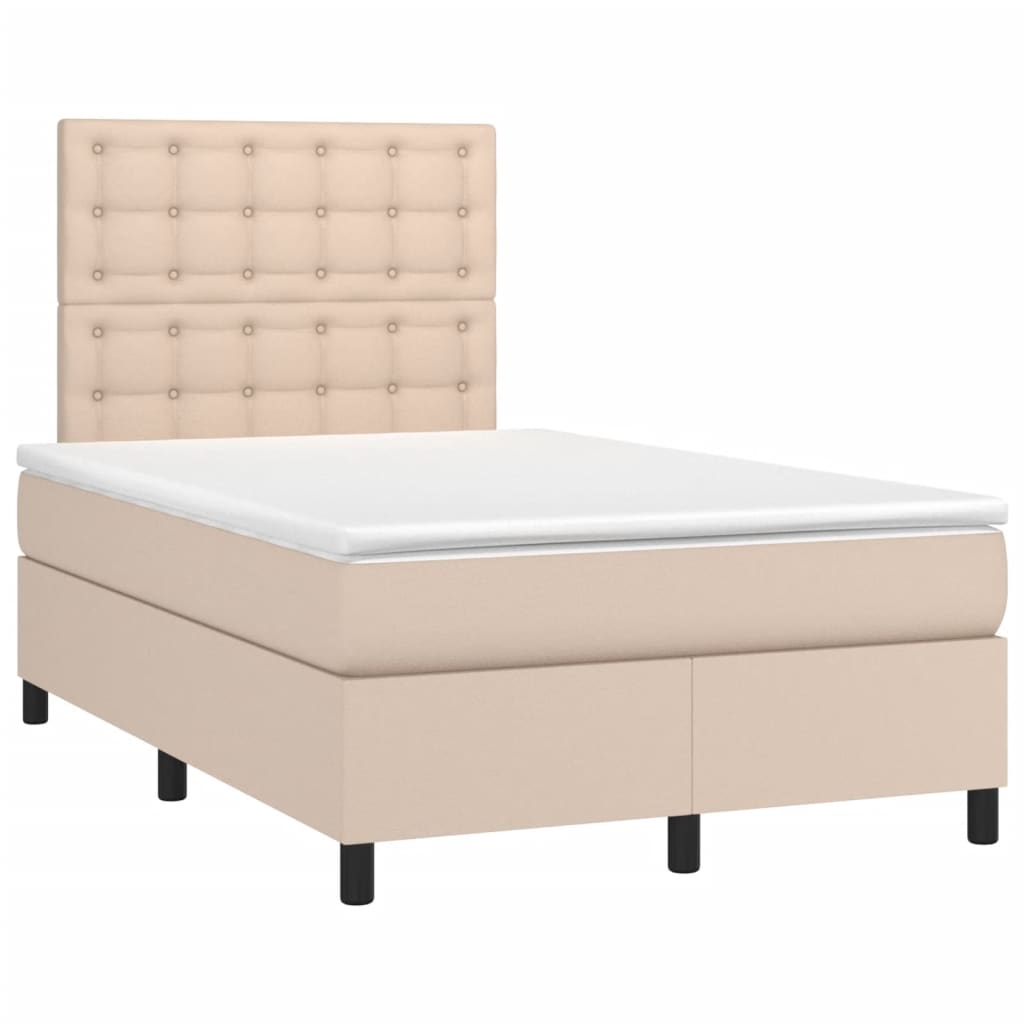 vidaXL Boxspring met matras kunstleer cappuccinokleurig 120x200 cm afbeelding