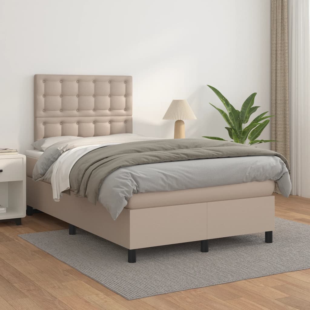 vidaXL Pat box spring cu saltea, cappuccino, 120x200cm piele ecologică