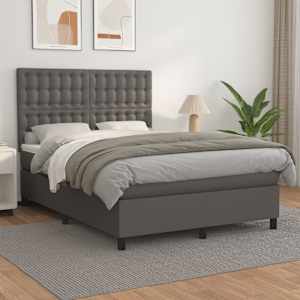 Box spring postelja z vzmetnico siv 140x190 cm umetno usnje