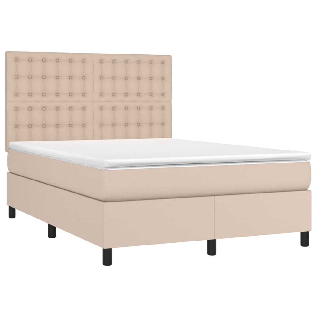 vidaXL Boxspring met matras kunstleer cappuccinokleurig 140x190 cm afbeelding