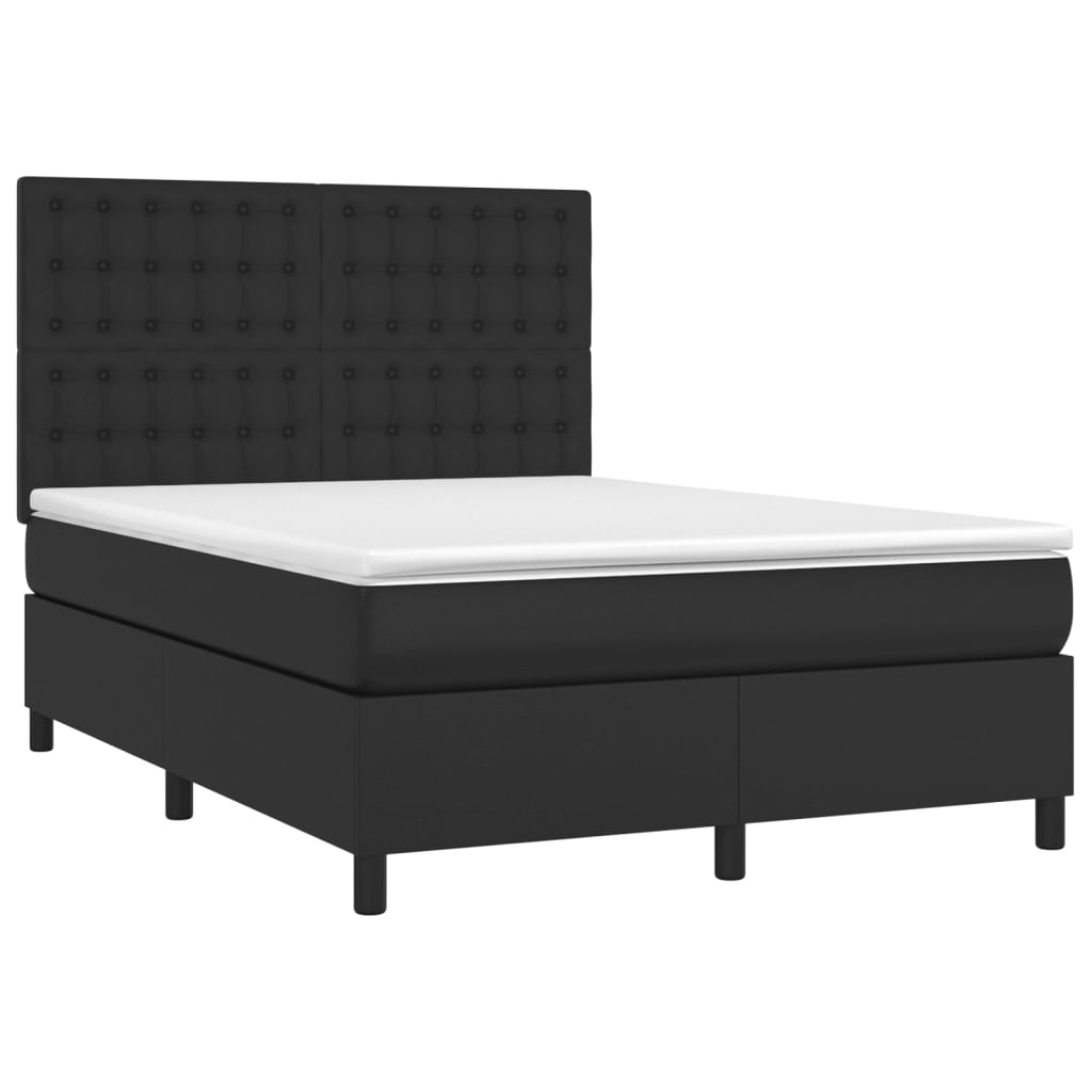 fekete műbőr rugós ágy matraccal 140 x 200 cm