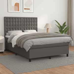 Box spring postelja z vzmetnico siv 140x200 cm umetno usnje
