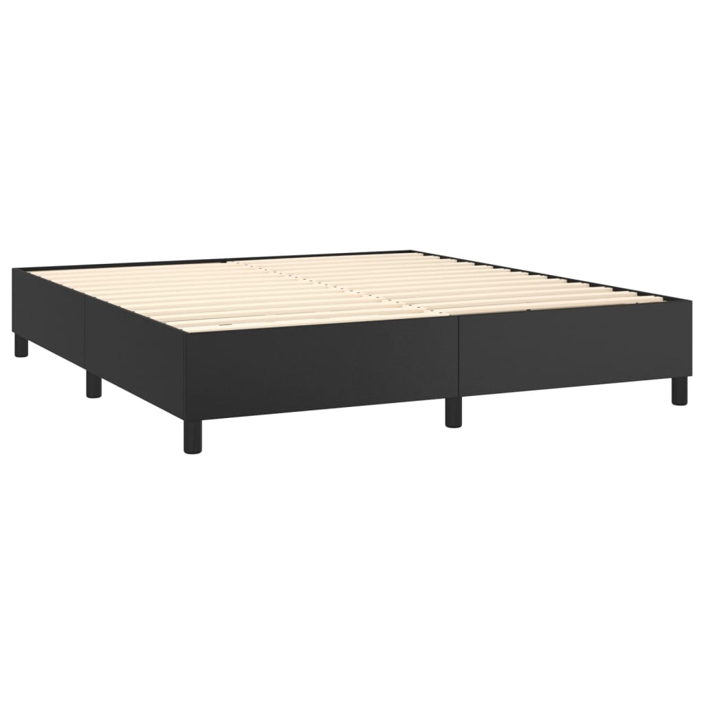 fekete műbőr rugós ágy matraccal 160 x 200 cm