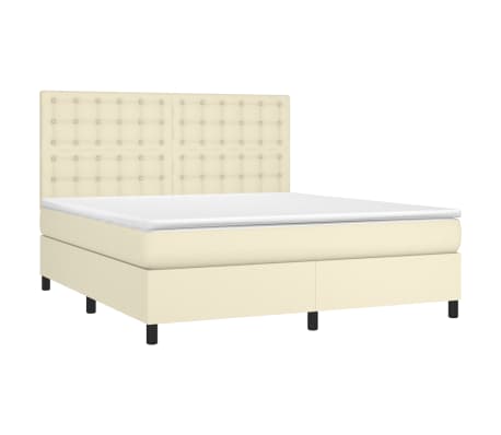 vidaXL Lova su spyruoklėmis/čiužiniu, kreminė, 160x200cm, dirbtinė oda