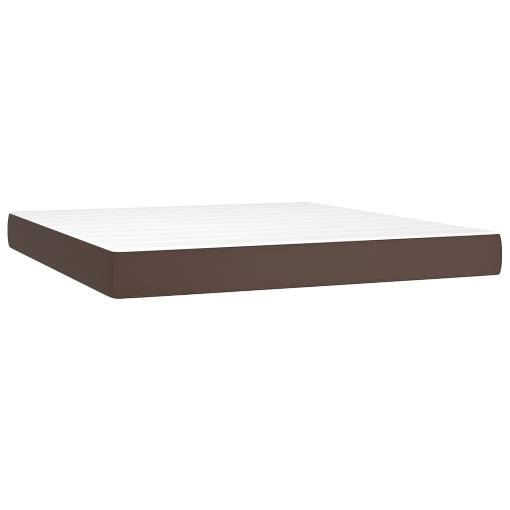 Pat box spring cu saltea, maro, 160x200 cm, piele ecologică
