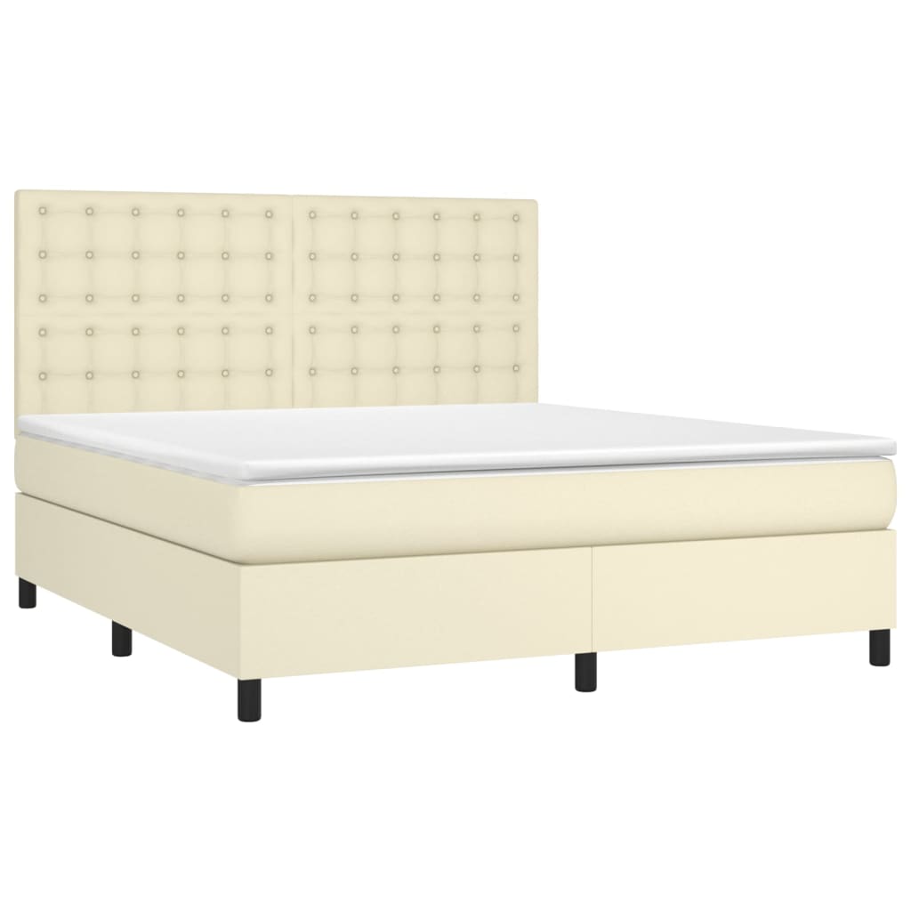 Pat box spring cu saltea, crem, 180x200 cm, piele ecologică