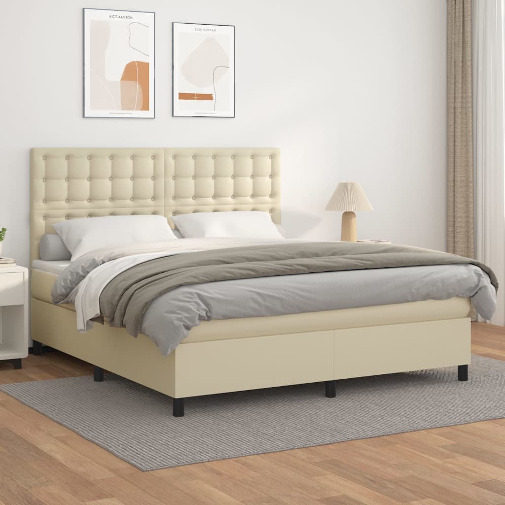 Box spring postel s matrací krémová 180x200 cm umělá kůže