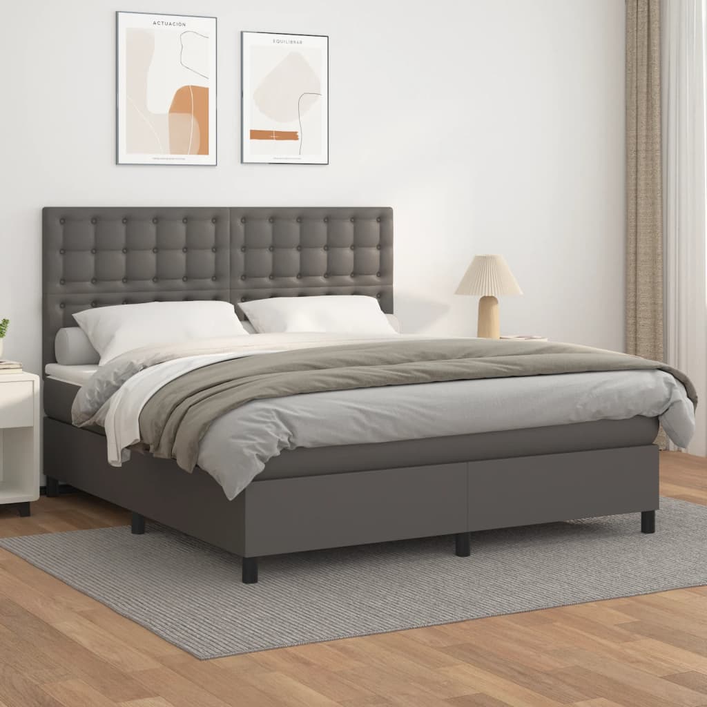 Lit à sommier tapissier avec matelas Gris 180x200 cm Similicuir