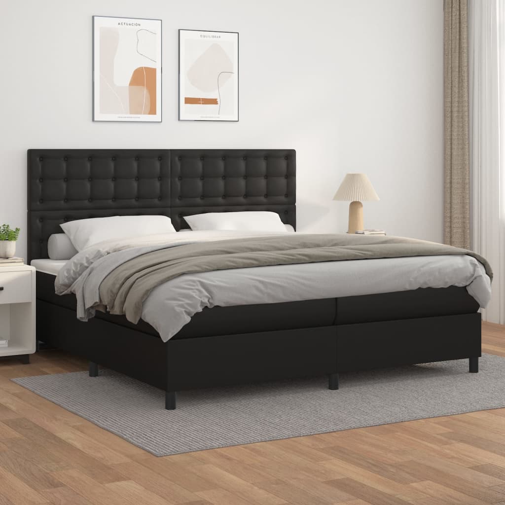 vidaXL Pat box spring cu saltea, negru, 200x200 cm, piele ecologică