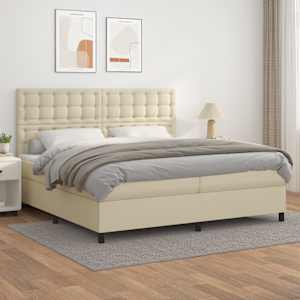 Box spring postel s matrací krémová 200x200 cm umělá kůže - obrázek 1