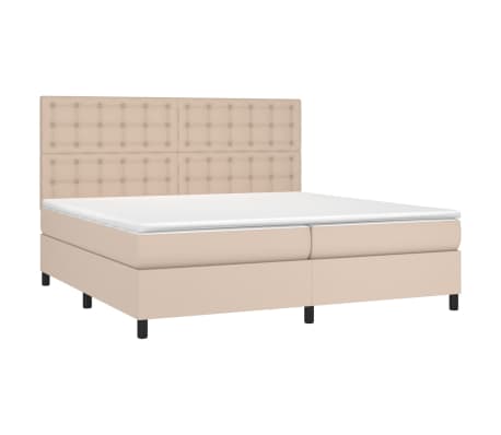 vidaXL Box spring postelja z vzmetnico kapučino 200x200 cm um. usnje