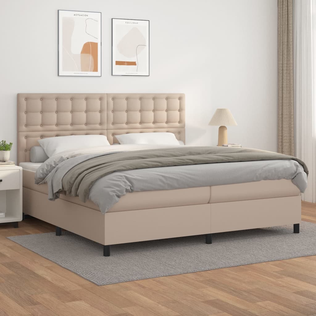 vidaXL Pat continental cu saltea, cappuccino, 200x200 cm, piele eco