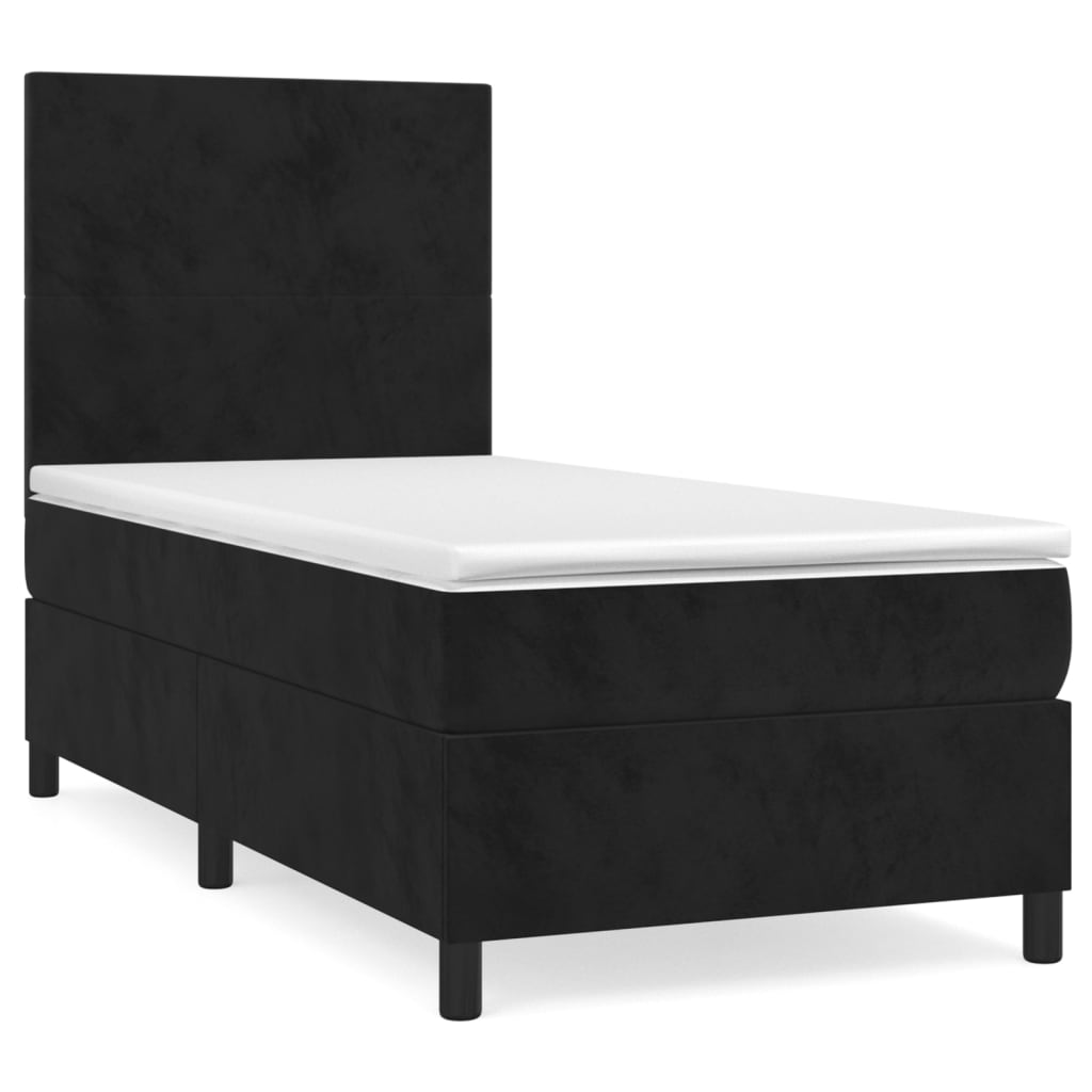 Fekete bársony rugós ágy matraccal 80 x 200 cm 