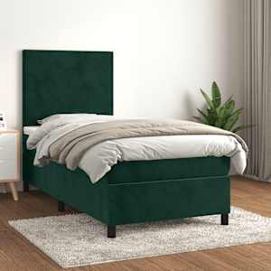 Box spring postel s matrací tmavě zelená 100x200 cm samet - obrázek 1