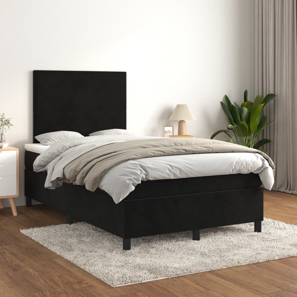 vidaXL Pat box spring cu saltea, negru, 120x200 cm, catifea