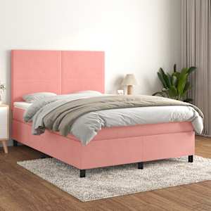 Box spring postel s matrací růžová 140x190 cm samet - obrázek 1