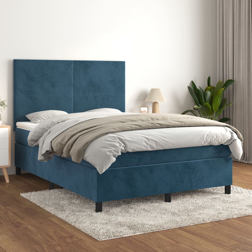 Boxspringbett mit Matratze Dunkelblau 140×200 cm Samt