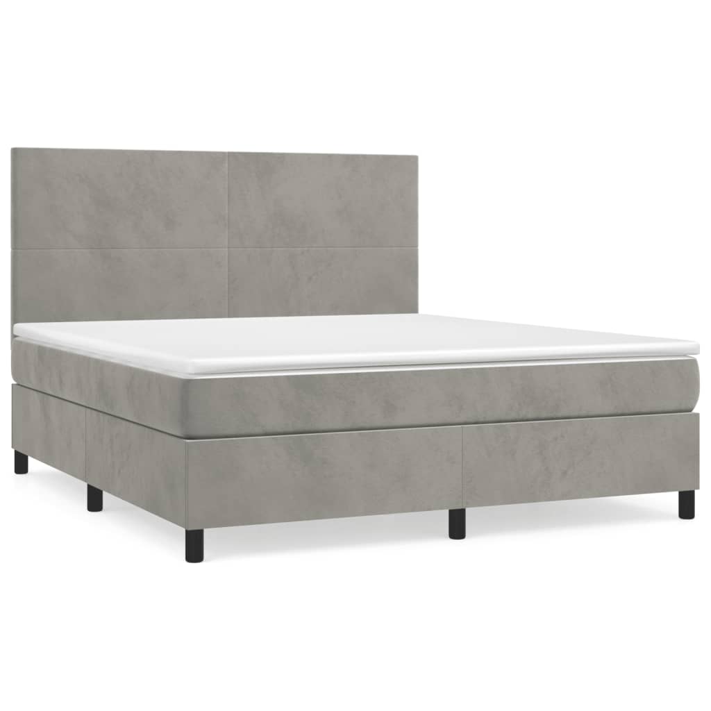 Világosszürke bársony rugós ágy matraccal 160x200 cm 