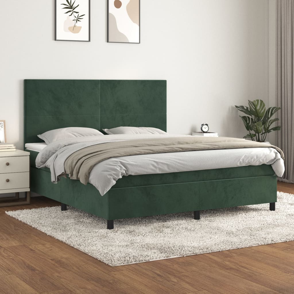 vidaXL Boxspringbett mit Matratze Dunkelgrün 160x200 cm Samt